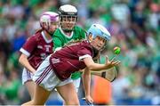 8 July 2023; Kate Maloney, Brackloon NS, Westport, Mayo, representing Galway, during the GAA INTO Cumann na mBunscol Respect Exhibition Go Games at the GAA Hurling All-Ireland Senior Championship semi-final match between Limerick and Galway at Croke Park in Dublin. Photo by Ramsey Cardy/Sportsfile