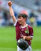 8 July 2023; Aaron Simon, Scoil Mhuire, Carrick-on-Shannon, Leitrim, representing Galway, during the GAA INTO Cumann na mBunscol Respect Exhibition Go Games at the GAA Hurling All-Ireland Senior Championship semi-final match between Limerick and Galway at Croke Park in Dublin. Photo by Ramsey Cardy/Sportsfile