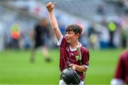8 July 2023; Aaron Simon, Scoil Mhuire, Carrick-on-Shannon, Leitrim, representing Galway, during the GAA INTO Cumann na mBunscol Respect Exhibition Go Games at the GAA Hurling All-Ireland Senior Championship semi-final match between Limerick and Galway at Croke Park in Dublin. Photo by Ramsey Cardy/Sportsfile