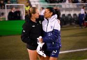 6 July 2023; Ruesha Littlejohn of Republic of Ireland and Kenza Dali of France after the women's international friendly match between Republic of Ireland and France at Tallaght Stadium in Dublin. Photo by Stephen McCarthy/Sportsfile