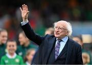 6 July 2023; President of Ireland Michael D Higgins before the women's international friendly match between Republic of Ireland and France at Tallaght Stadium in Dublin. Photo by Stephen McCarthy/Sportsfile