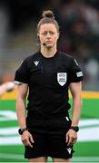 6 July 2023; Referee Kirsty Dowle before the women's international friendly match between Republic of Ireland and France at Tallaght Stadium in Dublin. Photo by Stephen McCarthy/Sportsfile