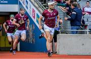 8 July 2023; Galway captain Daithí Burke leads his side onto the pitch during the GAA Hurling All-Ireland Senior Championship semi-final match between Limerick and Galway at Croke Park in Dublin. Photo by Brendan Moran/Sportsfile