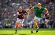 8 July 2023; Conor Whelan of Galway in action against Dan Morrissey of Limerick during the GAA Hurling All-Ireland Senior Championship semi-final match between Limerick and Galway at Croke Park in Dublin. Photo by Brendan Moran/Sportsfile