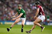 8 July 2023; William O'Donoghue of Limerick in action against Kevin Cooney of Galway during the GAA Hurling All-Ireland Senior Championship semi-final match between Limerick and Galway at Croke Park in Dublin. Photo by Brendan Moran/Sportsfile