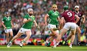 8 July 2023; Cian Lynch of Limerick in action against Cathal Mannion of Galway during the GAA Hurling All-Ireland Senior Championship semi-final match between Limerick and Galway at Croke Park in Dublin. Photo by Brendan Moran/Sportsfile