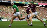 8 July 2023;Kyle Hayes of Limerick in action against Cianan Fahy of Galway during the GAA Hurling All-Ireland Senior Championship semi-final match between Limerick and Galway at Croke Park in Dublin. Photo by John Sheridan/Sportsfile