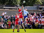 9 July 2023; Tommy Rogers of Derry and Matthew Carolan of Monaghan compete for the throw-in during the Electric Ireland GAA Football All-Ireland Minor Championship final match between Derry and Monaghan at Box-IT Athletic Grounds in Armagh. Photo by Ramsey Cardy/Sportsfile