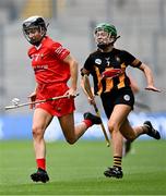 9 July 2023; Saoirse McCarthy of Cork in action against Laura Murphy of Kilkenny during the All-Ireland Senior Camogie Championship quarter-final match between Cork and Kilkenny at Croke Park in Dublin. Photo by Piaras Ó Mídheach/Sportsfile