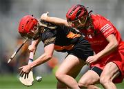 9 July 2023; Grace Walsh of Kilkenny in action against Katrina Mackey of Cork during the All-Ireland Senior Camogie Championship quarter-final match between Cork and Kilkenny at Croke Park in Dublin. Photo by Piaras Ó Mídheach/Sportsfile