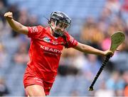 9 July 2023; Amy O'Connor of Cork celebrates after scoring her side's first goal during the All-Ireland Senior Camogie Championship quarter-final match between Cork and Kilkenny at Croke Park in Dublin. Photo by Piaras Ó Mídheach/Sportsfile
