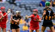 9 July 2023; Niamh Deely of Kilkenny in action against Saoirse McCarthy of Cork during the All-Ireland Senior Camogie Championship quarter-final match between Cork and Kilkenny at Croke Park in Dublin. Photo by Piaras Ó Mídheach/Sportsfile