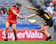 9 July 2023; Amy O'Connor of Cork in action against Steffi Fitzgerald of Kilkenny  during the All-Ireland Senior Camogie Championship quarter-final match between Cork and Kilkenny at Croke Park in Dublin. Photo by Piaras Ó Mídheach/Sportsfile