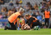 9 July 2023; Laura Murphy of Kilkenny recieves medical attention during the All-Ireland Senior Camogie Championship quarter-final match between Cork and Kilkenny at Croke Park in Dublin. Photo by John Sheridan/Sportsfile