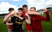 9 July 2023; Jude Mulholland, left, and Tommy Rogers of Derry celebrate after the Electric Ireland GAA Football All-Ireland Minor Championship final match between Derry and Monaghan at Box-IT Athletic Grounds in Armagh. Photo by Ramsey Cardy/Sportsfile