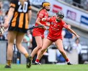 9 July 2023; Laura Tracey of Cork celebrates winning a free during the All-Ireland Senior Camogie Championship quarter-final match between Cork and Kilkenny at Croke Park in Dublin. Photo by Piaras Ó Mídheach/Sportsfile