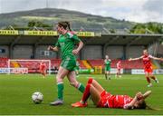 9 July 2023; Kirsty McGuinness of Cliftonville in action against Christina Dring of Cork City during the Avenir Sports All-Island Cup semi-final match between Cliftonville and Cork City United at Solitude in Belfast. Photo by Stephen Marken/Sportsfile
