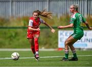 9 July 2023; Katie Markey of Cliftonville in action against Jesse Mendez of Cork City during the Avenir Sports All-Island Cup semi-final match between Cliftonville and Cork City United at Solitude in Belfast. Photo by Stephen Marken/Sportsfile
