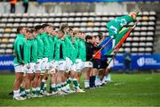 9 July 2023; The Ireland team stand for the national anthem before the U20 Rugby World Cup semi-final match between Ireland and South Africa at Athlone Sports Stadium in Cape Town, South Africa. Photo by Shaun Roy/Sportsfile