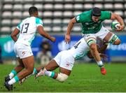 9 July 2023; Ruadhan Quinn of Ireland avoids the tackle of Jurenzo Julius of South Africa during the U20 Rugby World Cup semi-final match between Ireland and South Africa at Athlone Sports Stadium in Cape Town, South Africa. Photo by Shaun Roy/Sportsfile