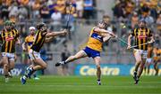 9 July 2023; Tony Kelly of Clare shoots under pressure from Conor Fogarty of Kilkenny during the GAA Hurling All-Ireland Senior Championship semi-final match between Kilkenny and Clare at Croke Park in Dublin. Photo by Piaras Ó Mídheach/Sportsfile