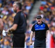 9 July 2023; Clare manager Brian Lohan reacts during the GAA Hurling All-Ireland Senior Championship semi-final match between Kilkenny and Clare at Croke Park in Dublin. Photo by Brendan Moran/Sportsfile