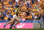 9 July 2023; Mark Rodgers of Clare has his shot blocked by Conor Fogarty of Kilkenny during the GAA Hurling All-Ireland Senior Championship semi-final match between Kilkenny and Clare at Croke Park in Dublin. Photo by John Sheridan/Sportsfile