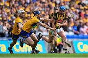 9 July 2023; John Donnelly of Kilkenny is tackled by David McInerney of Clare during the GAA Hurling All-Ireland Senior Championship semi-final match between Kilkenny and Clare at Croke Park in Dublin. Photo by Brendan Moran/Sportsfile