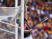 9 July 2023; Kilkenny goalkeeper Eoin Murphy catches the ball close to his crossbar to stop a point from a shot from Diarmuid Ryan of Clare in the 18th minute during the GAA Hurling All-Ireland Senior Championship semi-final match between Kilkenny and Clare at Croke Park in Dublin. Photo by Piaras Ó Mídheach/Sportsfile