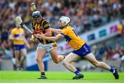 9 July 2023; Mikey Butler of Kilkenny is tackled by Ryan Taylor of Clare during the GAA Hurling All-Ireland Senior Championship semi-final match between Kilkenny and Clare at Croke Park in Dublin. Photo by Ray McManus/Sportsfile