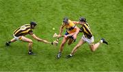 9 July 2023; Cathal Malone of Clare in action against Tom Phelan, left, and David Blanchfield of Kilkenny during the GAA Hurling All-Ireland Senior Championship semi-final match between Kilkenny and Clare at Croke Park in Dublin. Photo by Daire Brennan/Sportsfile