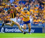 9 July 2023; Shane O'Donnell of Clare is tackled by Huw Lawlor of Kilkenny during the GAA Hurling All-Ireland Senior Championship semi-final match between Kilkenny and Clare at Croke Park in Dublin. Photo by Ray McManus/Sportsfile