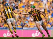 9 July 2023; Eoin Cody of Kilkenny celebrates with teammate TJ Reid after scoring his side's first goal during the GAA Hurling All-Ireland Senior Championship semi-final match between Kilkenny and Clare at Croke Park in Dublin. Photo by John Sheridan/Sportsfile