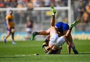 9 July 2023; Adam Hogan of Clare and Eoin Cody of Kilkenny tussle off the ball during the GAA Hurling All-Ireland Senior Championship semi-final match between Kilkenny and Clare at Croke Park in Dublin. Photo by Piaras Ó Mídheach/Sportsfile