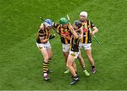 9 July 2023; Kilkenny players, left to right, TJ Reid, Eoin Cody, Mikey Butler, and Cian Kenny, celebrate after the GAA Hurling All-Ireland Senior Championship semi-final match between Kilkenny and Clare at Croke Park in Dublin. Photo by Daire Brennan/Sportsfile