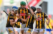 9 July 2023; Kilkenny playes, from left, TJ Reid, Eoin Cody, Mikey Butler and Cian Kenny celebrate victory at the final whistle of the GAA Hurling All-Ireland Senior Championship semi-final match between Kilkenny and Clare at Croke Park in Dublin. Photo by Brendan Moran/Sportsfile