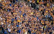 9 July 2023; Clare supporters celebrate after Mark Rodgers of Clare scored a goal, which was subsequently disallowed, during the GAA Hurling All-Ireland Senior Championship semi-final match between Kilkenny and Clare at Croke Park in Dublin. Photo by Brendan Moran/Sportsfile