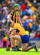 9 July 2023; Tommy Walsh of Kilkenny commiserates with Cathal Malone of Clare considers what might have been after the GAA Hurling All-Ireland Senior Championship semi-final match between Kilkenny and Clare at Croke Park in Dublin. Photo by Ray McManus/Sportsfile
