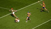 9 July 2023; Shane O'Donnell of Clare scores his side's first goal during the GAA Hurling All-Ireland Senior Championship semi-final match between Kilkenny and Clare at Croke Park in Dublin. Photo by Daire Brennan/Sportsfile
