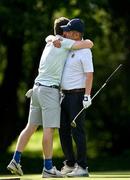 9 July 2023; John Cosgrove of Castle Golf Club, left, celebrates with his father, Peter Cosgrove, after winning the 61st All Ireland Father & Sons Championship at Castle Golf Club in Rathfarnham, Dublin. Photo by Tyler Miller/Sportsfile