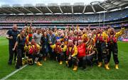 9 July 2023; Volunteer Lifeboat crew from around Ireland promote the RNLI’s drowning prevention partnership with the GAA on the pitch at the All-Ireland Senior Hurling semi-final in Croke Park, Dublin. The charity is sharing water safety advice with clubs and supporters throughout the country. Photo by Brendan Moran/Sportsfile