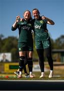 10 July 2023; Amber Barrett, left, and Courtney Brosnan during a Republic of Ireland women training session at Underwood Park in Brisbane, Australia. Photo by Stephen McCarthy/Sportsfile
