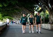 10 July 2023; Republic of Ireland players, from left, Niamh Fahey, Denise O'Sullivan and Louise Quinn during a walk along the South Bank in Brisbane, Australia, ahead of the start of the FIFA Women's World Cup 2023. Photo by Stephen McCarthy/Sportsfile