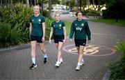 10 July 2023; Republic of Ireland players, from left, Louise Quinn, Denise O'Sullivan and Niamh Fahey during a walk along the South Bank in Brisbane, Australia, ahead of the start of the FIFA Women's World Cup 2023. Photo by Stephen McCarthy/Sportsfile