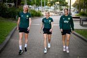 10 July 2023; Republic of Ireland players, from left, Louise Quinn, Denise O'Sullivan and Niamh Fahey during a walk along the South Bank in Brisbane, Australia, ahead of the start of the FIFA Women's World Cup 2023. Photo by Stephen McCarthy/Sportsfile