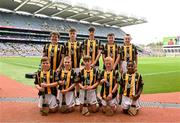 9 July 2023; The Kilkenny team, backrow, left to right, Charlie O’Brien, Tattygar PS, Lisbellaw, Fermanagh, Oliver Clarke, Killinkere NS, Virginia, Cavan, Dara Kavanagh, Duniry NS, Loughrea, Galway, Adam Slevin, Kiernan Scoil Mhuire, Loughegar, Mullingar, Westmeath, Erin Morrissey, Rathnure NS, Enniscorthy, Wexford, front row, left to right, Rory Farrelly, Scoil Treasa, Firhouse, Dublin, Paul Ralph, St Brendan's NS, Drummond, St Mullins, Carlow, Isaac Barry, Rathangan NS, Duncormick, Wexford, Patrick O'Loughlin, St Brigid's PS, Maghera, Derry, Andile Le Shane, St Clare's PS, Manorhamilton, Leitrim, ahead of the GAA INTO Cumann na mBunscol Respect Exhibition Go Games at the GAA Hurling All-Ireland Senior Championship semi-final match between Kilkenny and Clare at Croke Park in Dublin. Photo by Daire Brennan/Sportsfile