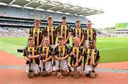 9 July 2023; The Kilkenny team, backrow, left to right, Charlie O’Brien, Tattygar PS, Lisbellaw, Fermanagh, Oliver Clarke, Killinkere NS, Virginia, Cavan, Dara Kavanagh, Duniry NS, Loughrea, Galway, Adam Slevin, Kiernan Scoil Mhuire, Loughegar, Mullingar, Westmeath, Erin Morrissey, Rathnure NS, Enniscorthy, Wexford, front row, left to right, Rory Farrelly, Scoil Treasa, Firhouse, Dublin, Paul Ralph, St Brendan's NS, Drummond, St Mullins, Carlow, Isaac Barry, Rathangan NS, Duncormick, Wexford, Patrick O'Loughlin, St Brigid's PS, Maghera, Derry, Andile Le Shane, St Clare's PS, Manorhamilton, Leitrim, ahead of the GAA INTO Cumann na mBunscol Respect Exhibition Go Games at the GAA Hurling All-Ireland Senior Championship semi-final match between Kilkenny and Clare at Croke Park in Dublin. Photo by Daire Brennan/Sportsfile