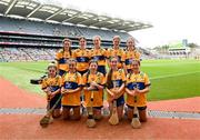 9 July 2023; The Clare team, backrow, left to right, Faye Buckley, Liscarroll NS, Mallow, Cork, Avah Tooher, Coolderry NS, Coolderry, Offaly, Kate Harris, Kinnitty NS, Kinnitty, Offaly, Hollie Earls, Scoil na Maighdine Mhuire, Newmarket on Fergus, Clare, Aoife McGann, Scoil na Maighdine Mhuire, Newmarket on Fergus, Clare, front row, left to right, Grace Gamble, Saint Anne's PS, Finaghy, Antrim, Orna Savage, St Mary’s PS, Portaferry, Down, Lilli Hogan, St Brigid's NS, Arklow, Wicklow, Ella Gallagher, Tooreen NS, Ballyhaunis, Mayo, Alanna Kirby, Ballyduff Central NS, Tralee, Kerry, ahead of the GAA INTO Cumann na mBunscol Respect Exhibition Go Games at the GAA Hurling All-Ireland Senior Championship semi-final match between Kilkenny and Clare at Croke Park in Dublin. Photo by Daire Brennan/Sportsfile
