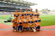 9 July 2023; The Clare team, backrow, left to right, Noah Glennon, Camcloon NS, Camcloon, Roscommon, Jason Gaynor, Glenderry NS, Tralee, Kerry, Eoghan Rice, Scoil Mhuire Latton, Castleblayney, Monaghan, Fionn Harrington, Banada NS, Tourlestrane, Sligo, David Barry, Cloghroe NS, Cloghroe, Cork, front row, left to right, Liam O'Brien, Fuerty NS, Castlecoote, Roscommon, Henry McKenna, Derrylatinee St Francis, Dungannon, Tyrone, Lukah Williams, Cloughjordan NS, Cloughjordan, Tipperary, Mark Byrne, St Patrick's NS, Geevagh, Sligo, James Verling, Leugh NS, Thurles, Tipperary, ahead of the GAA INTO Cumann na mBunscol Respect Exhibition Go Games at the GAA Hurling All-Ireland Senior Championship semi-final match between Kilkenny and Clare at Croke Park in Dublin. Photo by Daire Brennan/Sportsfile