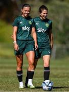 10 July 2023; Katie McCabe and Niamh Fahey, right, during a Republic of Ireland women training session at Underwood Park in Brisbane, Australia. Photo by Stephen McCarthy/Sportsfile